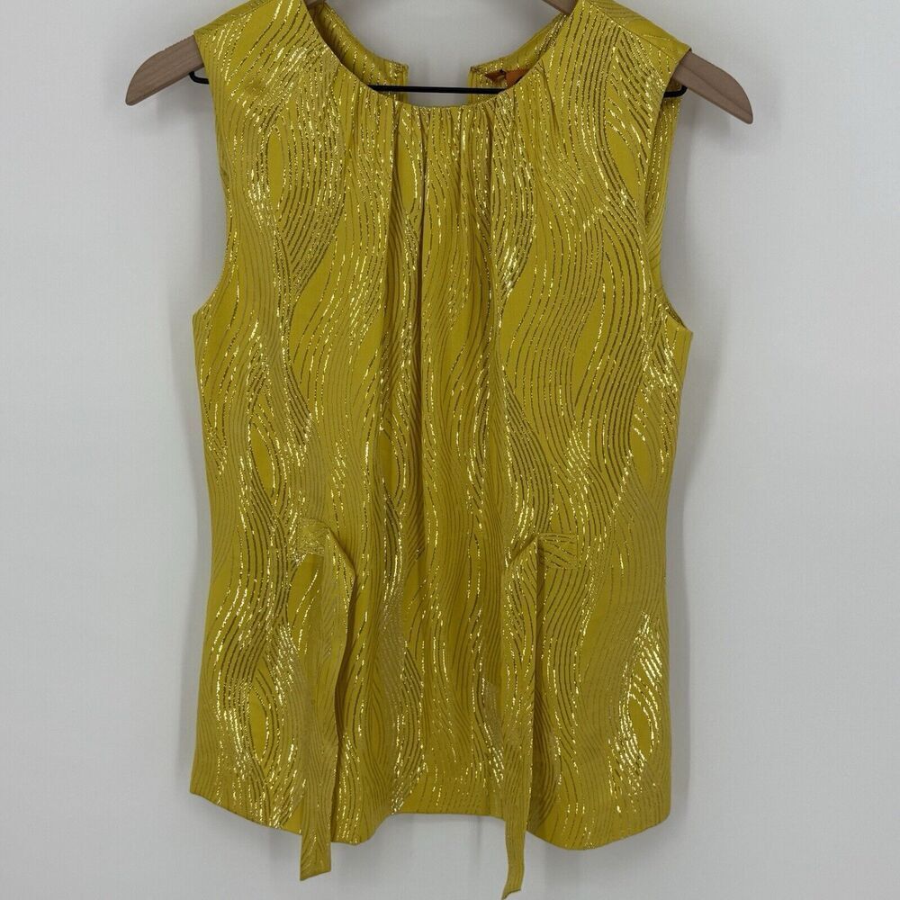 TORY BURCH Womens Golden Glitter Crew Neck Silk Sleeveless Top Size 4